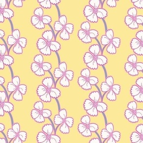 vintage floral  stripe in yellow and pink with off white larger for fabric