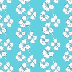 vintage floral stripe, larger scale for fabric in bright, turquoise blue