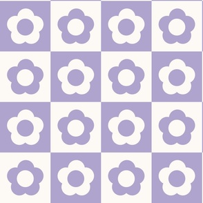 Checkers with Daisies, Lavender, Large Scale 