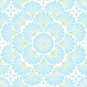 Cornflower drawing, mandala tiles, blue and white