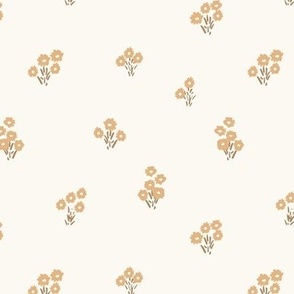 Cute tiny boho brown flowers on cream background