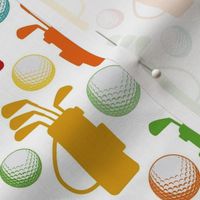 Medium Scale Golf Bags and Balls Retro Rainbow Colors on White