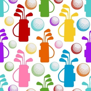 Large Scale Golf Bags and Balls Candy Rainbow Colors on White