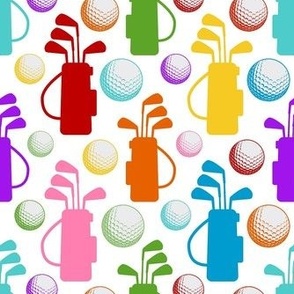 Medium Scale Golf Bags and Balls Candy Rainbow Colors on White