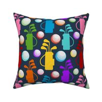 Large Scale Golf Bags and Balls Candy Rainbow Colors on Navy