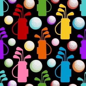 Large Scale Golf Bags and Balls Candy Rainbow Colors on Black