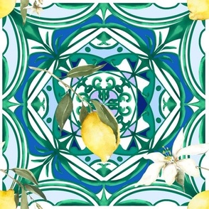 Summer ,citrus,floral Mediterranean style,lemon fruit pattern 