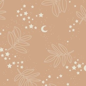 Stars and moon - botanical night with sparkling stars and leaves boho dream ivory on warm tan beige