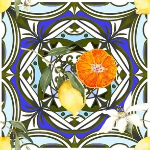 Mediterranean style,lemon fruit,oranges,tiles,pattern 