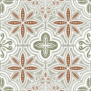 Talavera Style Tiles - Dusty Green and Rust (medium scale)
