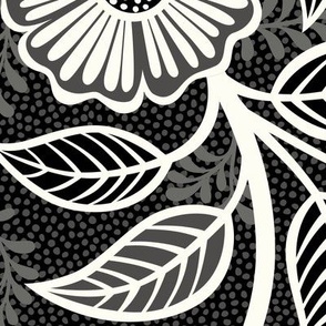 01 Soft Spring- Victorian Floral- Off White on Black- Climbing Vine with Flowers-Petal Signature Solids Coordinate- Black and White- Natural- Neutral- Nursery Wallpaper- William Morris- Extra Large
