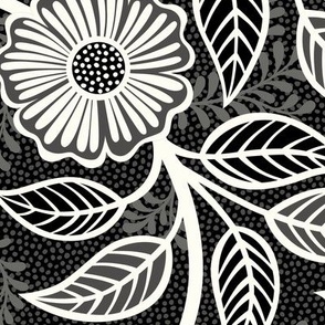 01 Soft Spring- Victorian Floral- Off White on Black- Climbing Vine with Flowers-Petal Signature Solids Coordinate- Black and White- Natural- Neutral- Nursery Wallpaper- William Morris -Large