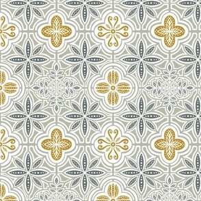 Talavera Style Tile - Silver Grey  and Ochre (small scale)