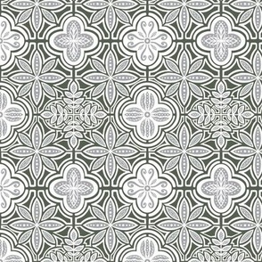 Talavera Style Tile - Dusty Forest Green and Grey (small scale)