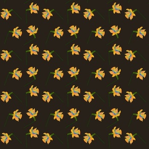 Maximalist Daffodil Multi Color Rainbow Design Black Moody Floral Small Scale   