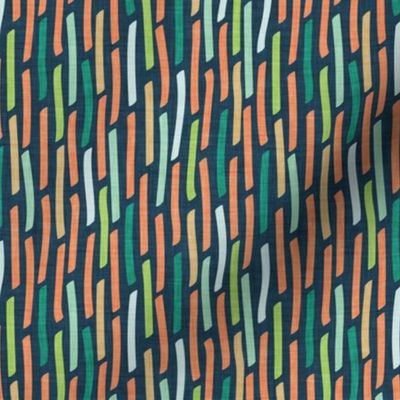 Small scale // Confetti vertical stripes // nile blue background crusta orange honey yellow pine chinook limerick green faux textured dashed lines dinosaur birthday party decor