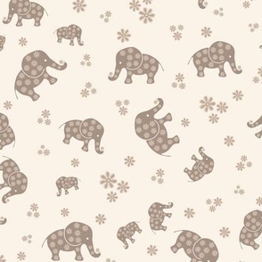 Neutral Beige Mommy and Baby Elephant