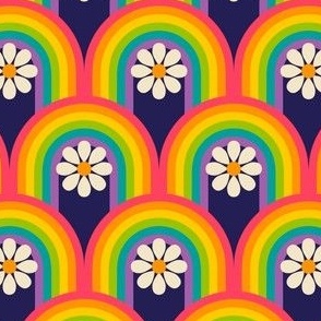 Retro Rainbow Power Flower Pattern