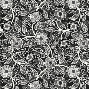 01 Soft Spring- Victorian Floral- Off White on Black- Climbing Vine with Flowers-Petal Signature Solids Coordinate- Black and White- Natural- Neutral- Nursery Wallpaper- William Morris -Mini