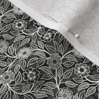 01 Soft Spring- Victorian Floral- Off White on Black- Climbing Vine with Flowers-Petal Signature Solids Coordinate- Black and White- Natural- Neutral- Nursery Wallpaper- William Morris -Micro