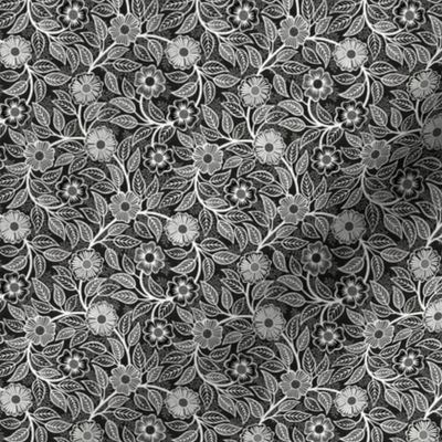 01 Soft Spring- Victorian Floral- Off White on Black- Climbing Vine with Flowers-Petal Signature Solids Coordinate- Black and White- Natural- Neutral- Nursery Wallpaper- William Morris -Micro