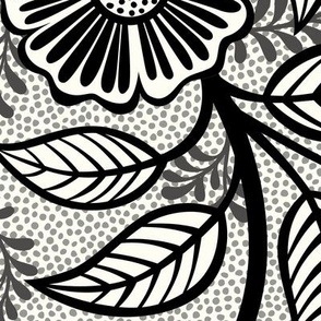 01 Soft Spring- Victorian Floral-Black  on Off White- Climbing Vine with Flowers-Petal Signature Solids Coordinate- Black and White- Natural- Neutral- William Morris Wallpaper- Extra Large