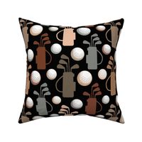 Large Scale Golf Club Bags and Balls Earth Tones on Black