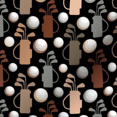 Medium Scale Golf Club Bags and Balls Earth Tones on Black