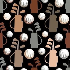 Medium Scale Golf Club Bags and Balls Earth Tones on Black
