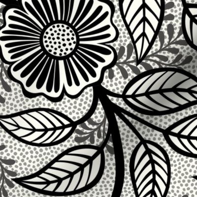 01 Soft Spring- Victorian Floral-Black  on Off White- Climbing Vine with Flowers-Petal Signature Solids Coordinate- Black and White- Natural- Neutral- William Morris Wallpaper- Large