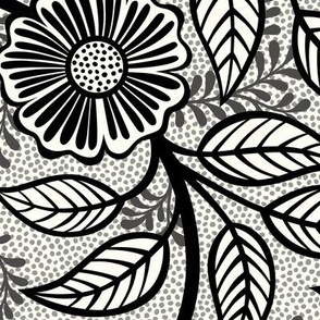 01 Soft Spring- Victorian Floral-Black  on Off White- Climbing Vine with Flowers-Petal Signature Solids Coordinate- Black and White- Natural- Neutral- William Morris Wallpaper- Large