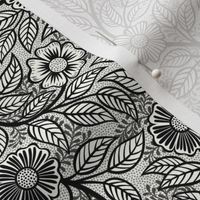 01 Soft Spring- Victorian Floral-Black  on Off White- Climbing Vine with Flowers-Petal Signature Solids Coordinate- Black and White- Natural- Neutral- William Morris Wallpaper- Mini