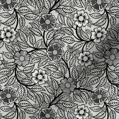 01 Soft Spring- Victorian Floral-Black  on Off White- Climbing Vine with Flowers-Petal Signature Solids Coordinate- Black and White- Natural- Neutral- William Morris Wallpaper- Mini