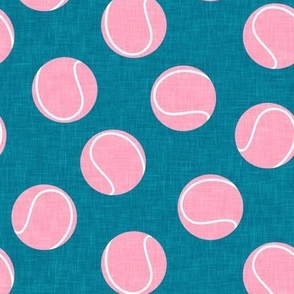 tennis balls bright pink on teal blue  - LAD23
