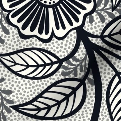 02 Soft Spring- Victorian Floral- Graphite on Off White- Climbing Vine with Flowers- Petal Signature Solids - Black and White- Natural- Neutral- William Morris Wallpaper- Extra Large