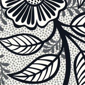 02 Soft Spring- Victorian Floral- Graphite on Off White- Climbing Vine with Flowers- Petal Signature Solids - Black and White- Natural- Neutral- William Morris Wallpaper- Extra Large