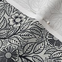 02 Soft Spring- Victorian Floral- Graphite on Off White- Climbing Vine with Flowers- Petal Signature Solids - Black and White- Natural- Neutral- William Morris Wallpaper- Mini