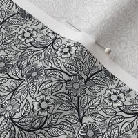 02 Soft Spring- Victorian Floral- Graphite on Off White- Climbing Vine with Flowers- Petal Signature Solids - Black and White- Natural- Neutral- William Morris Wallpaper- Micro