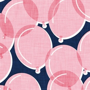Large jumbo scale // Party time // midnight blue background cotton candy pink rounded transparent faux textured birthday balloons 