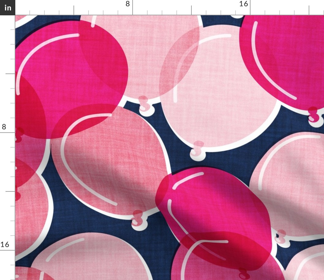 Large jumbo scale // Party time // midnight blue background cotton pink shades rounded transparent faux textured birthday balloons 