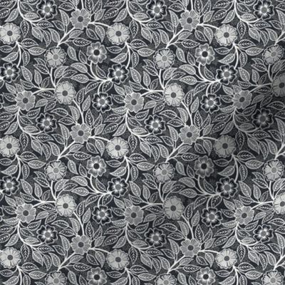 02 Soft Spring- Victorian Floral- Off White on Graphite- Climbing Vine with Flowers- Petal Signature Solids - Black and White- Natural- Neutral- Nursery Wallpaper- William Morris Inspired- Micro