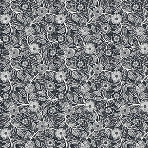 02 Soft Spring- Victorian Floral- Off White on Graphite- Climbing Vine with Flowers- Petal Signature Solids - Black and White- Natural- Neutral- Nursery Wallpaper- William Morris Inspired- Micro