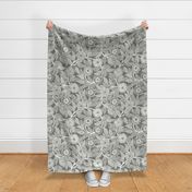 03 Soft Spring- Victorian Floral- Off White on Pewter- Climbing Vine with Flowers- Petal Signature Solids - Gray- Grey- Taupe- Natural- Neutral- Nursery Wallpaper- William Morris Inspired- Large