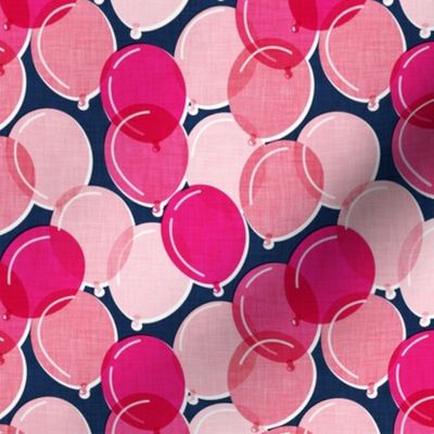 Small scale // Party time // midnight blue background cotton pink shades rounded transparent faux textured birthday balloons 