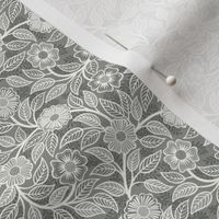 03 Soft Spring- Victorian Floral- Off White on Pewter- Climbing Vine with Flowers- Petal Signature Solids - Gray- Grey- Taupe- Natural- Neutral- Nursery Wallpaper- William Morris Inspired- Micro