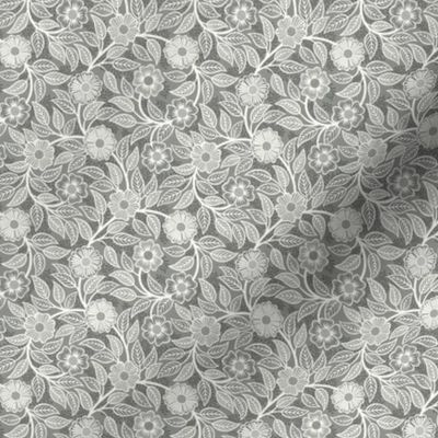 03 Soft Spring- Victorian Floral- Off White on Pewter- Climbing Vine with Flowers- Petal Signature Solids - Gray- Grey- Taupe- Natural- Neutral- Nursery Wallpaper- William Morris Inspired- Micro