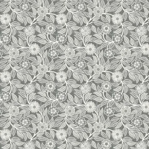 03 Soft Spring- Victorian Floral- Off White on Pewter- Climbing Vine with Flowers- Petal Signature Solids - Gray- Grey- Taupe- Natural- Neutral- Nursery Wallpaper- William Morris Inspired- Micro