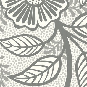 03 Soft Spring- Victorian Floral-Pewter on Off White- Climbing Vine with Flowers- Petal Signature Solids - Gray- Grey- Taupe- Natural- Neutral- William Morris Wallpaper- Extra Large