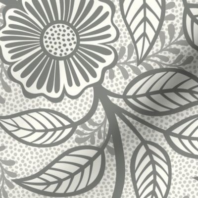 03 Soft Spring- Victorian Floral-Pewter on Off White- Climbing Vine with Flowers- Petal Signature Solids - Gray- Grey- Taupe- Natural- Neutral- William Morris Wallpaper- Large