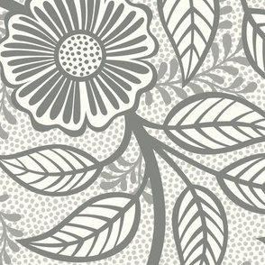 03 Soft Spring- Victorian Floral-Pewter on Off White- Climbing Vine with Flowers- Petal Signature Solids - Gray- Grey- Taupe- Natural- Neutral- William Morris Wallpaper- Large